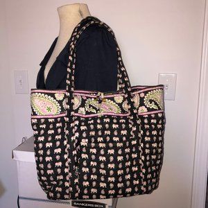 VERA BRADLEY ExLg Black Pink Tote Diaper Elephants
